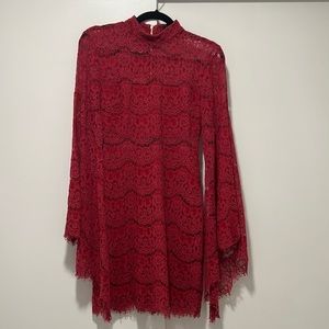 Red bell sleeve lace dress from Lulu’s